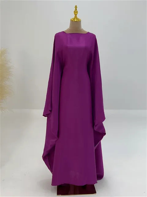 Autumn Loose Shiny Maxi Dress Women’s Butterfly Batwing Long Sleeve Muslim Clothes Party Dress Solid Female Long Dress New