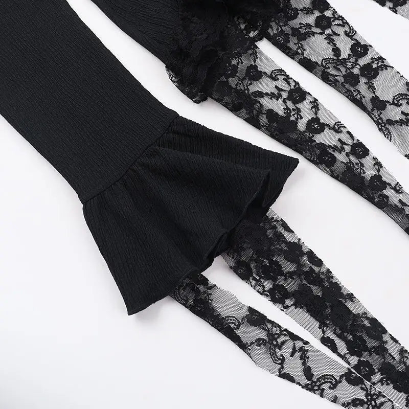 Gothic V-Neck Flare Sleeve Blouse
