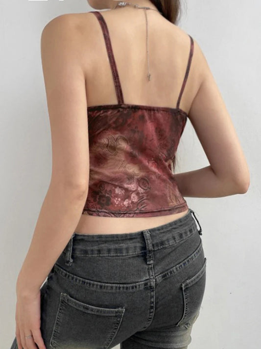 Christmas Vintage Aesthetic Paisley Print Sleeveless Slim Cropped Camisole Vest Top Women