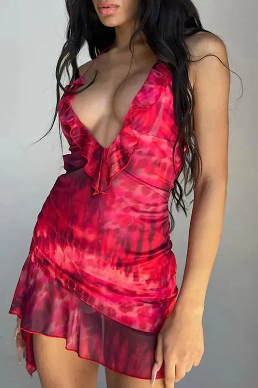 Printed Mini Dress with Halter Neck