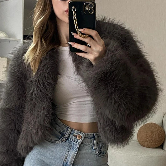 Street Fashion Girls Gray Fluffy Short Faux Fox Fur Jacket Women Winter Hot Brand Thick Warm Eco Fur Coat Female