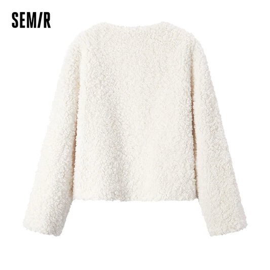 Coat Women Short Round Neck Slim Fit Winter New Imitation Lamb Wool Jacket