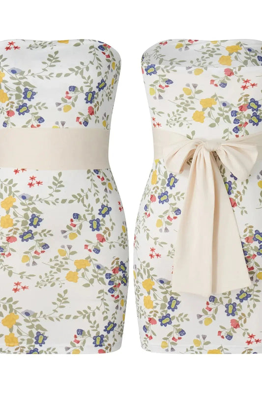 Floral Strapless Backless Mini Dress