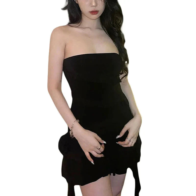 Tube Dress for y2k Clothes Off Shoulder Strapless Sleeveless Ruffle Hem Mini Dress Evening Party Dresses