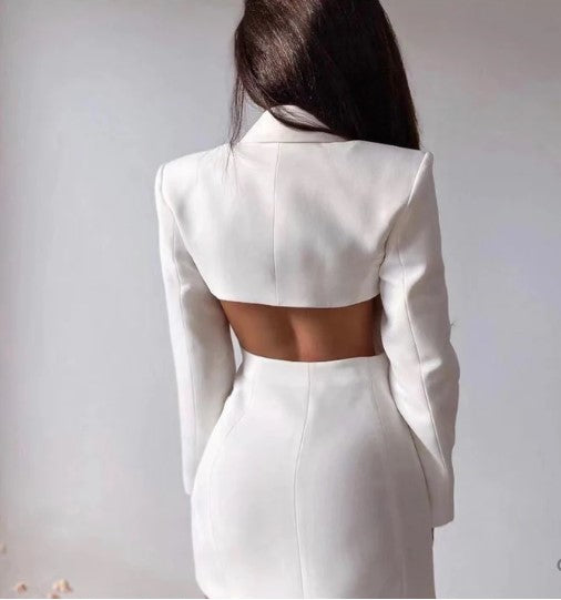 Women's Stylish Cutout Blazer Suit with Double Buttons and Pockets | Ideal for All Seasons
