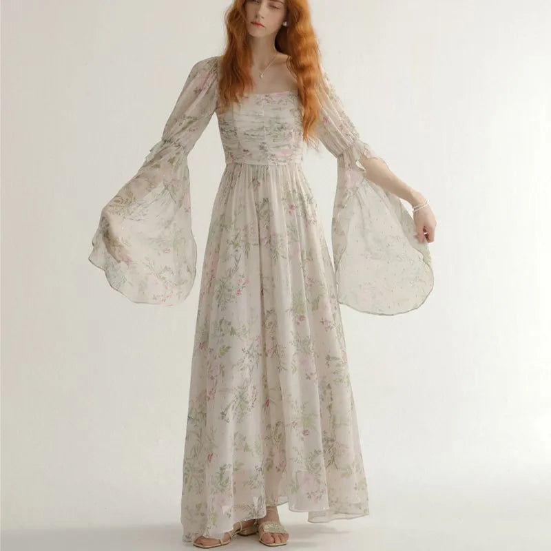 French Vintage Princess Long Dresses Women Autumn New A-line Elegant Casual Evening Party Dress One Piece Vestidos Mujer