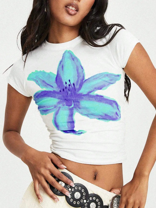 Floral Print Slim Fit Crop Top