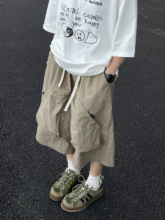 shorts American retro large pocket workwear quick-drying casual loose thin section knee-high trend y2k tops emo
