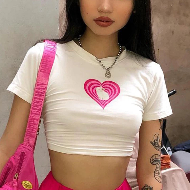 Fashion Y2K Women’s Short sleeved Clothing Love Print Summer Sexy T-shift