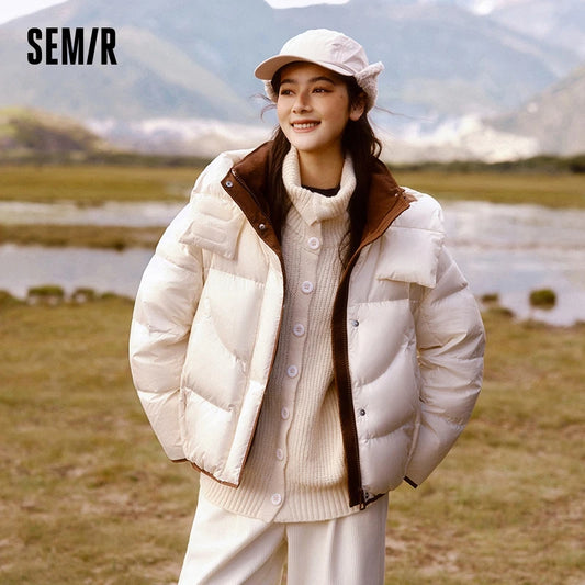 Down Jacket Women Loose Contrasting Colors New Winter Hooded Puffer Jacket Trendy Personality Fashionable