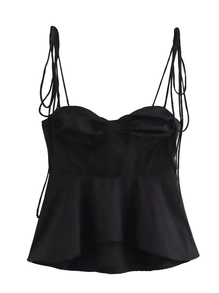 White Smocked Strappy Camisole Sleeveless Ruffle Slim Bra Solid Color Streetwear Y2k Tops Camisole
