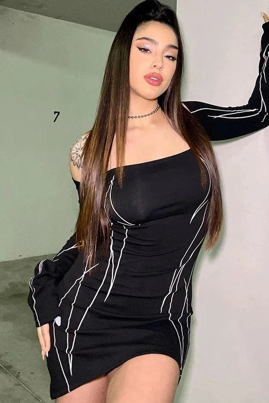 Elegant Printed Mini Dress with Full Sleeves