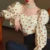 Youth Elegant Rose Floral Long sleeve Crop Blouse Top Women Korean Puff sleeve Off shoulder Shirt New