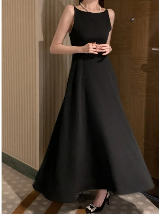 Elegant Solid Long Dresses for Women Wedding Evening Party Dress Sleeveless Casual A-line Summer Korean One Piece Vestido Mujer