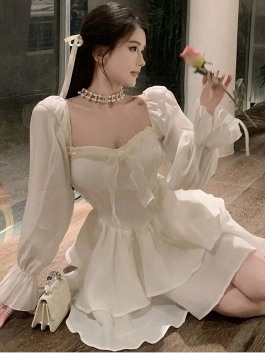 Elegant Princess Party Dress Flare Sleeves Layered Ruffles A-line Short Dresses for Women Korean Fashion One Piece Vestido Mujer