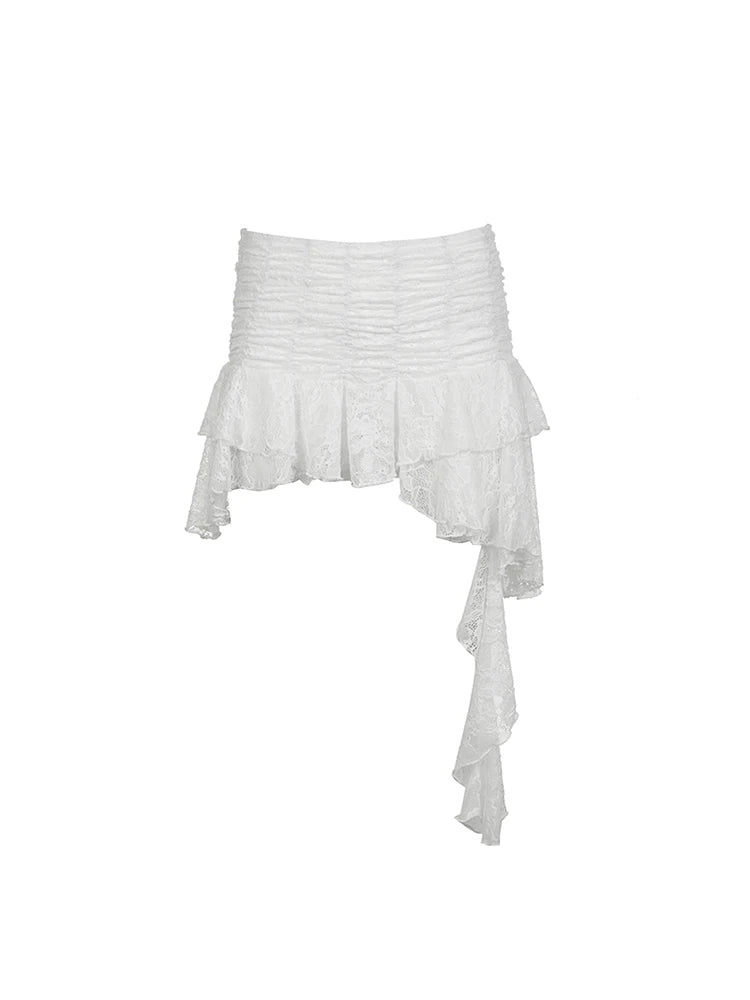 Asymmetrical Hem Lining Boho Vacation Lace Skirt Women
