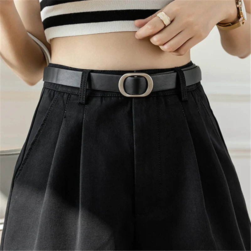 Women 2025 Summer Pockets Solid High Waist Wide Leg Straight Workwear Suit Shorts