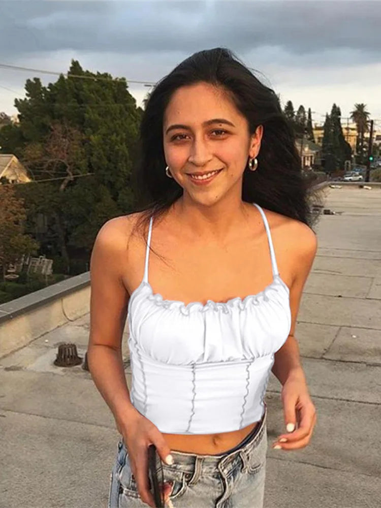 Sleeveless Strapless Ruched Slim Crop Top