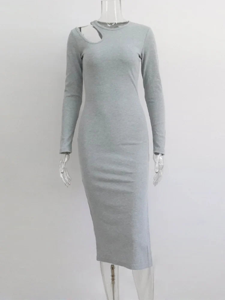 Sexy Cut Out Elegant O-neck Long Solid Casual Midi Dresses