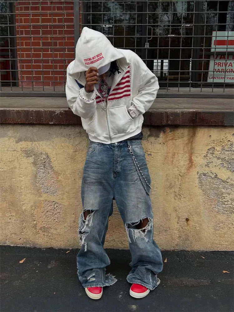 Minimalist Flag Patchwork Hoodie