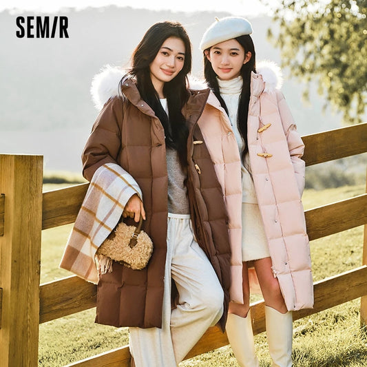 Down Jacket Women Long Length Three-Proof Windproof Loose Winter New Warm Fur Collar Hooded Coat Down Jacket