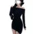 Women y2k Dress Solid Color Off Shoulder Long Sleeve Asymmetrical Hem Bodycon Mini Dress Going Out Club Party Dresses