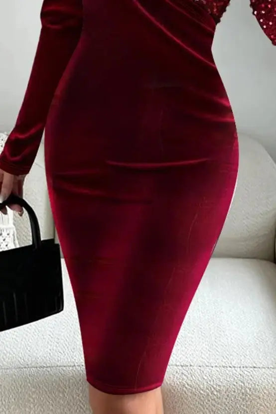 Velvet Patchwork Midi Dress with Sequins