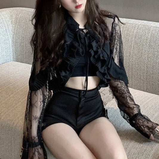 Sheer Lace Long Sleeve Mesh Top