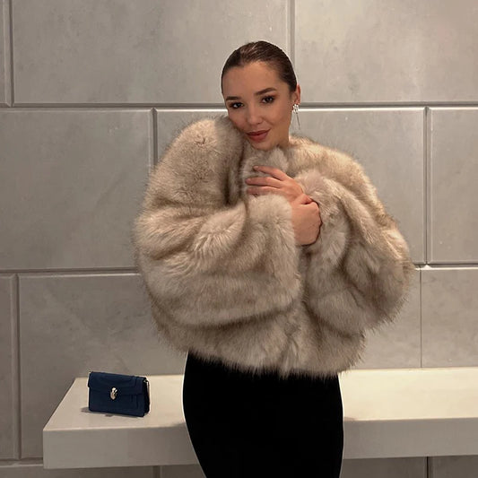 Chic Street Blogger Fashion Girls Winter Trendy Faux Raccoon Fox Fur Coat Jacket Women Thick Warm Cropped Fluffy Overcoats