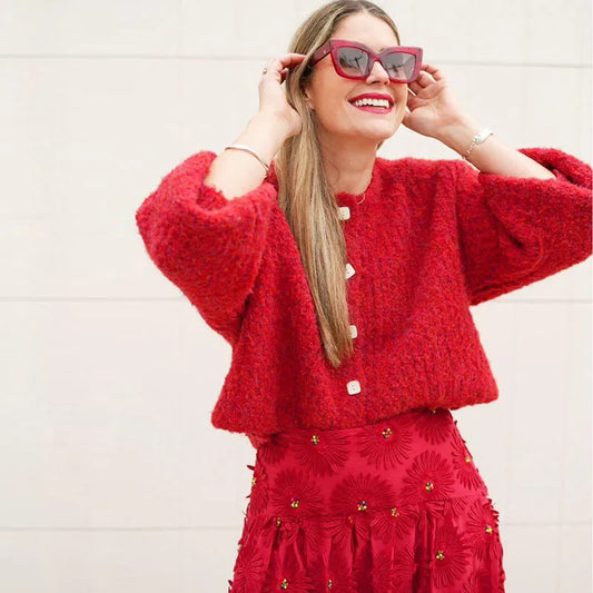 Solid Color Simple Knitted Women's Cardigan Casual Loose Round Neck Single Breasted Sweater Fashion Retro Tops Short Sweaters
