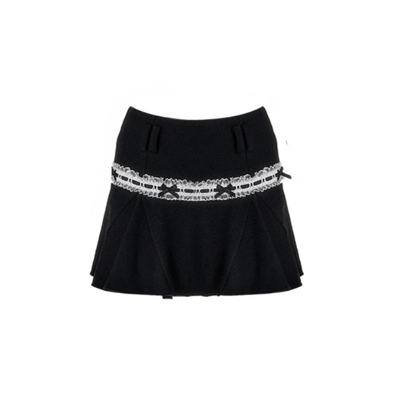 Voguable Dark Academia Y2k 2000s Aesthetic Rave Night Club Outfits 2 Piece Set Long Sleeve T-Shirts Crop Tops + Mini Pleated Skirts