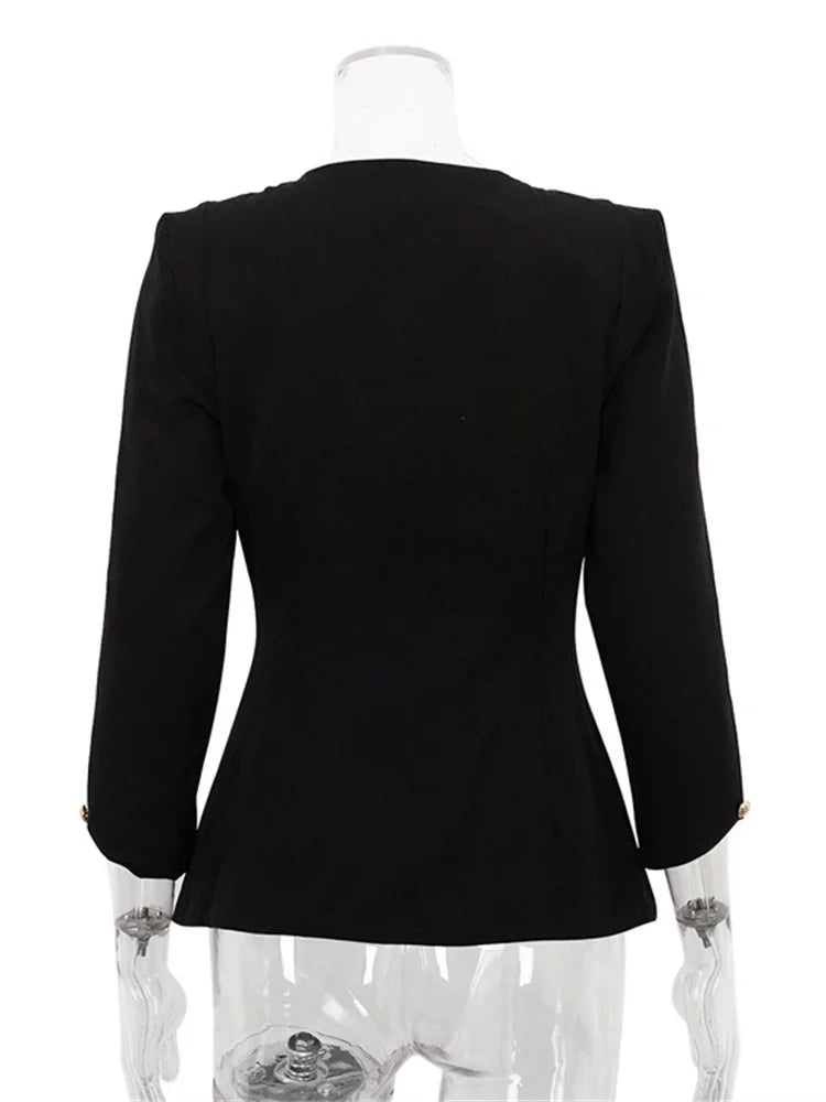 Autumn Square Collar Outwear Female Elegant Commute Cropped Long Sleeve Streetwear Patchwork Cardigan Solid Coat Ladies