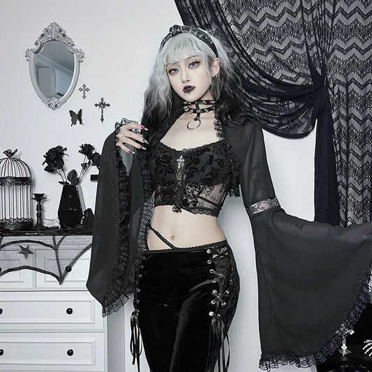 Elegant Lace Trimmed Mesh Top