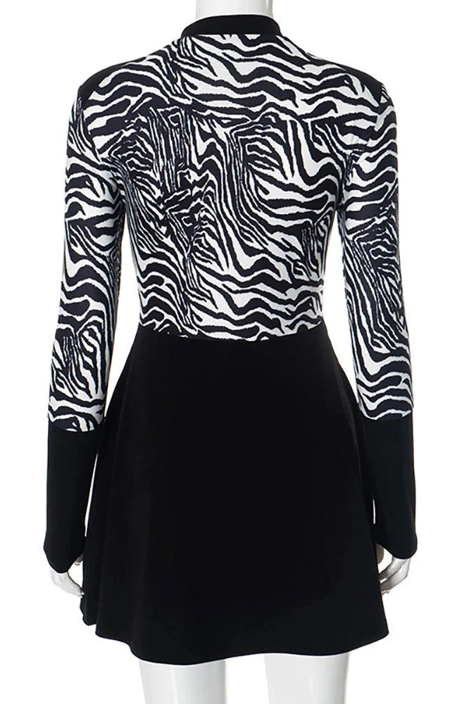 Patchwork Printed Zipper Mini Dress