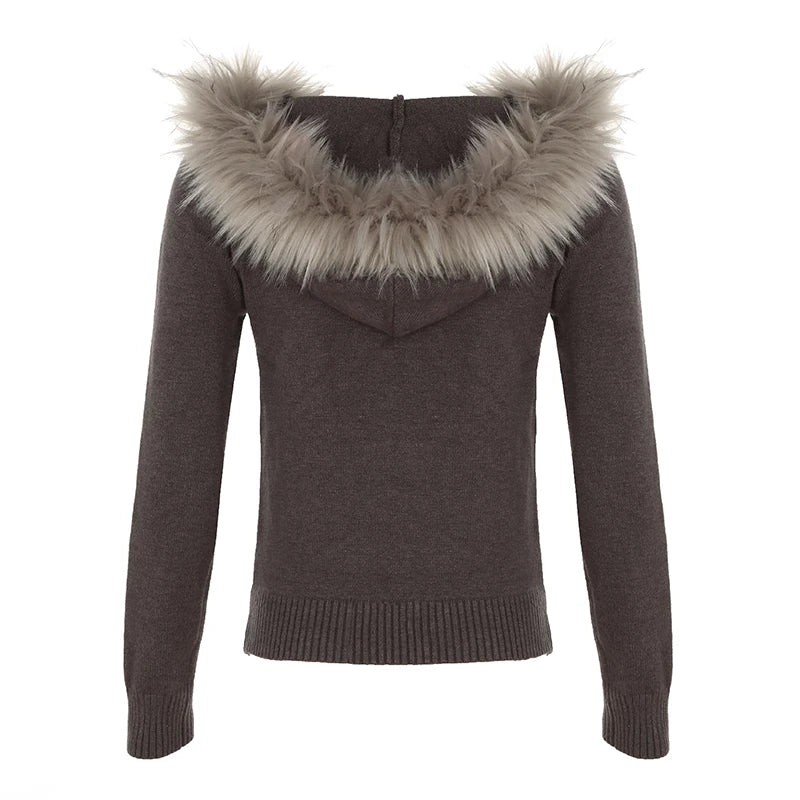 Solid Hooded Knitted Autumn Winter New Sweater Cardigan Women Long Sleeve Retro Causal Style Korean Sweater Coat