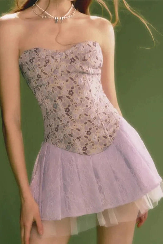 Strapless A-Line Mini Dress with High Waist