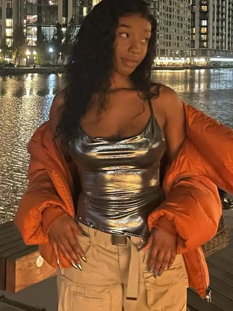 FashionSierra - Color Shiny Bodycon Sexy Style Vest Top Summer Casual Basic Crop Tops