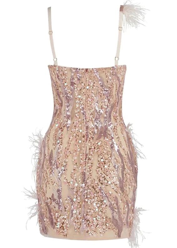 Antonella Mini Dress with Feather Sequin Embellishments