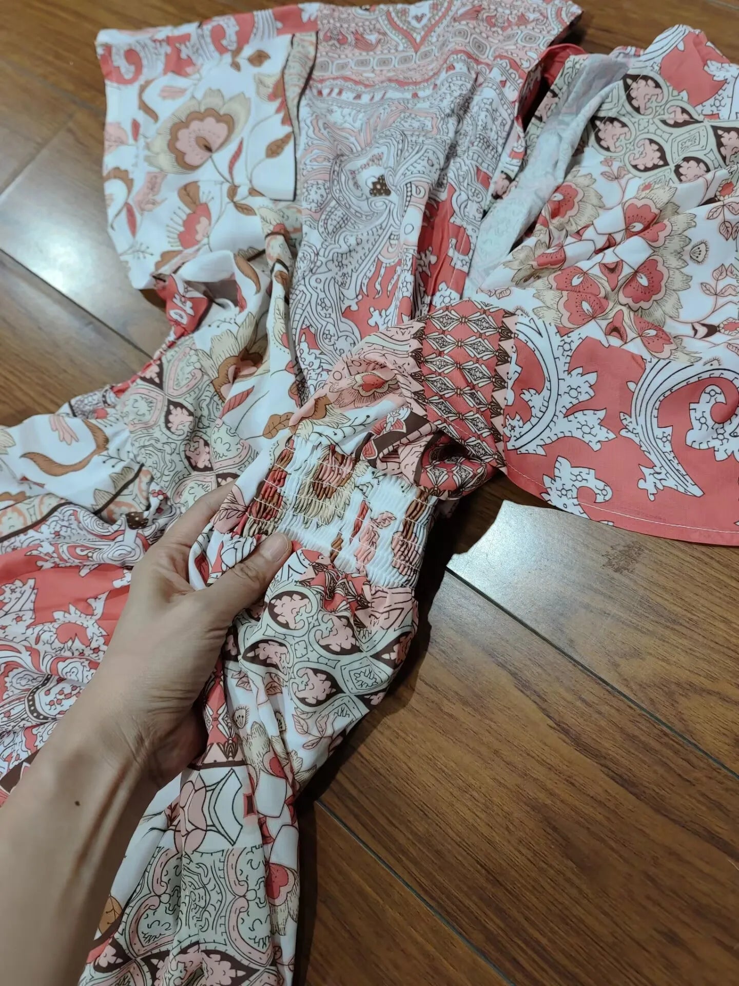 FashionSierra-Floral Printed Cover-Ups Women Casual Deep V Neck Elastic Waist Short Sleeve Summer Long Beach Boho Dress