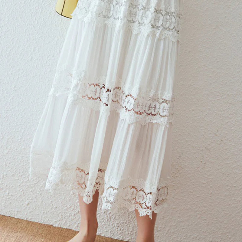 FashionSierra-Casual Short Sleeve Vintage Floral Embroidery Ruffles Summer Loose Cotton Boho Dress