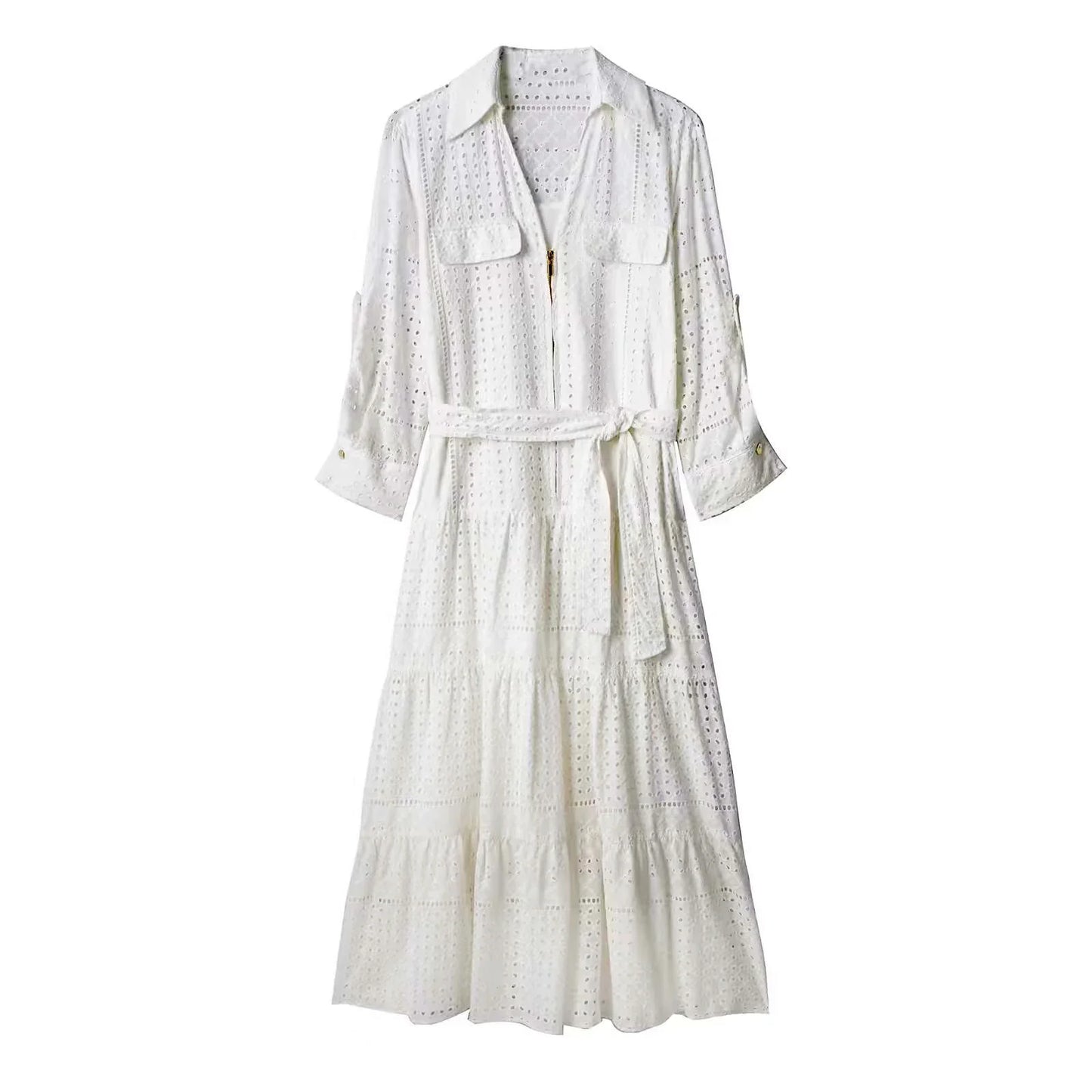 FashionSierra-Hollow Out Cotton Floral Embroidery Lace Casual Long Spring Autumn Party Boho Dress