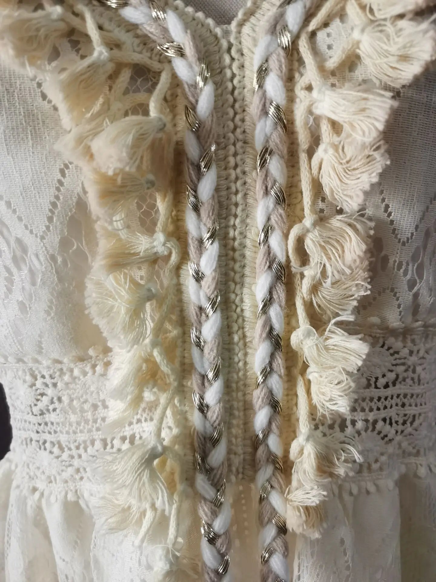 FashionSierra-Sexy Sleeveless Backless Irregular Strap Women Robe Vintage Tassel Floral Lace Summer Beach Vestidos Boho Dress