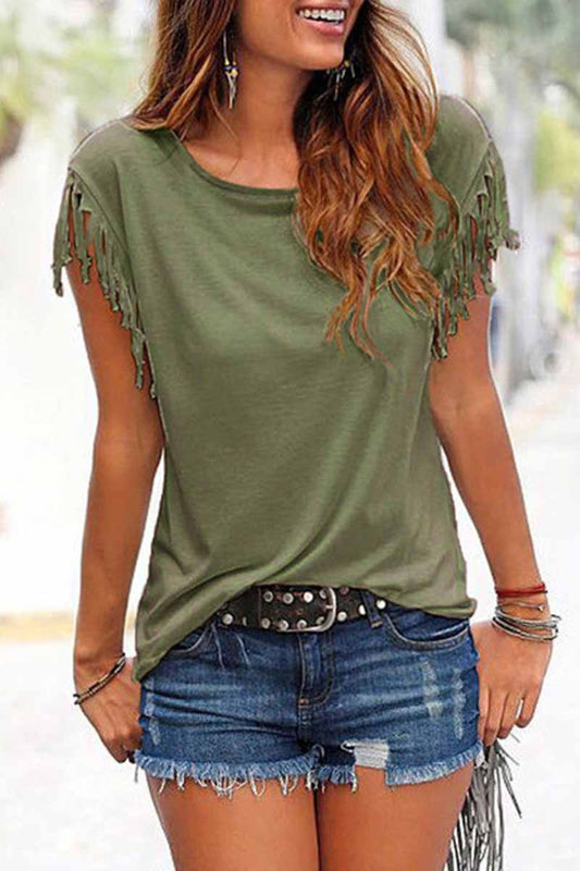 Short-sleeve Loose Tassel T-shirt(3 Colors)