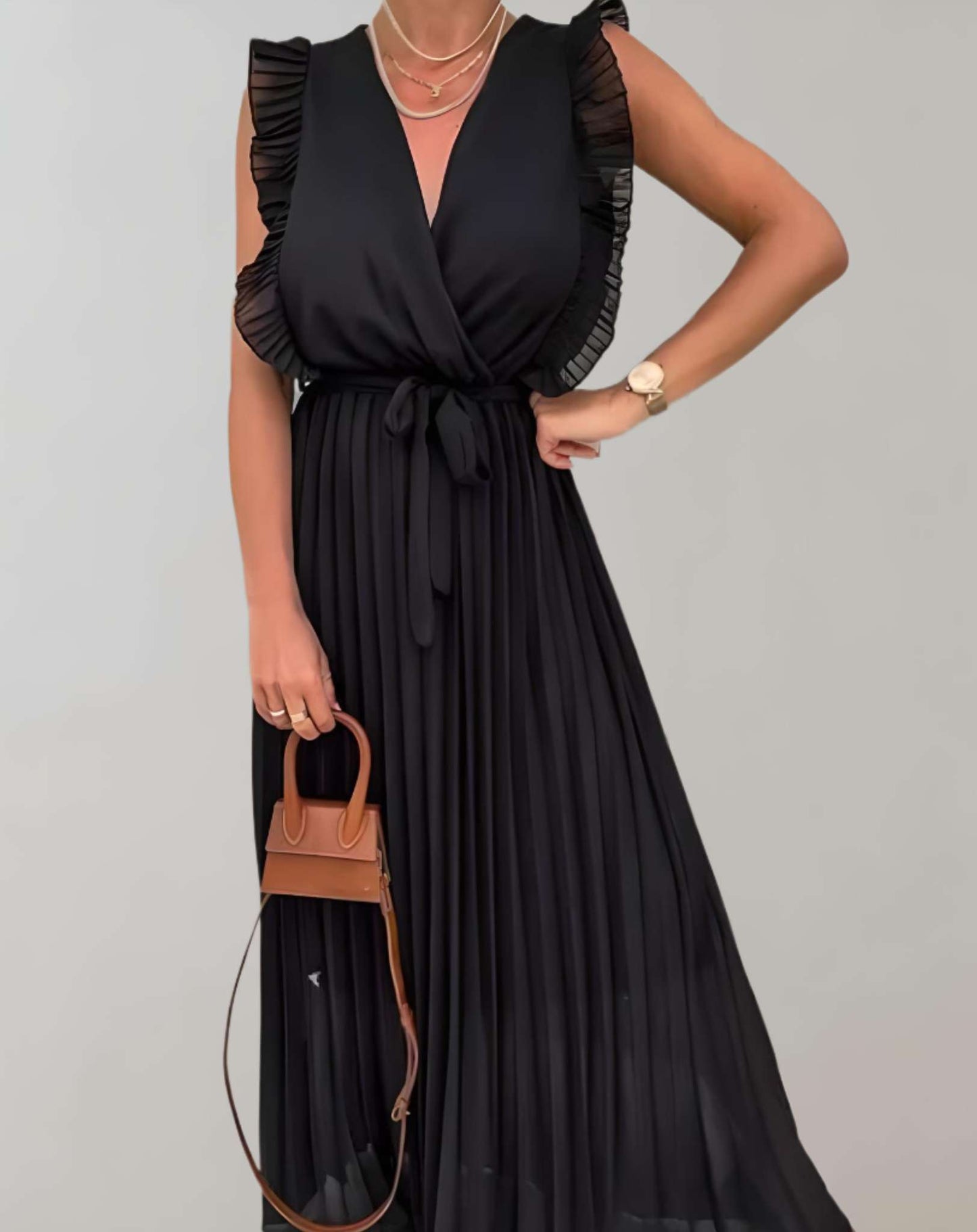 Vestido plisado informal con cinturón para mujer | Ideal para primavera/verano