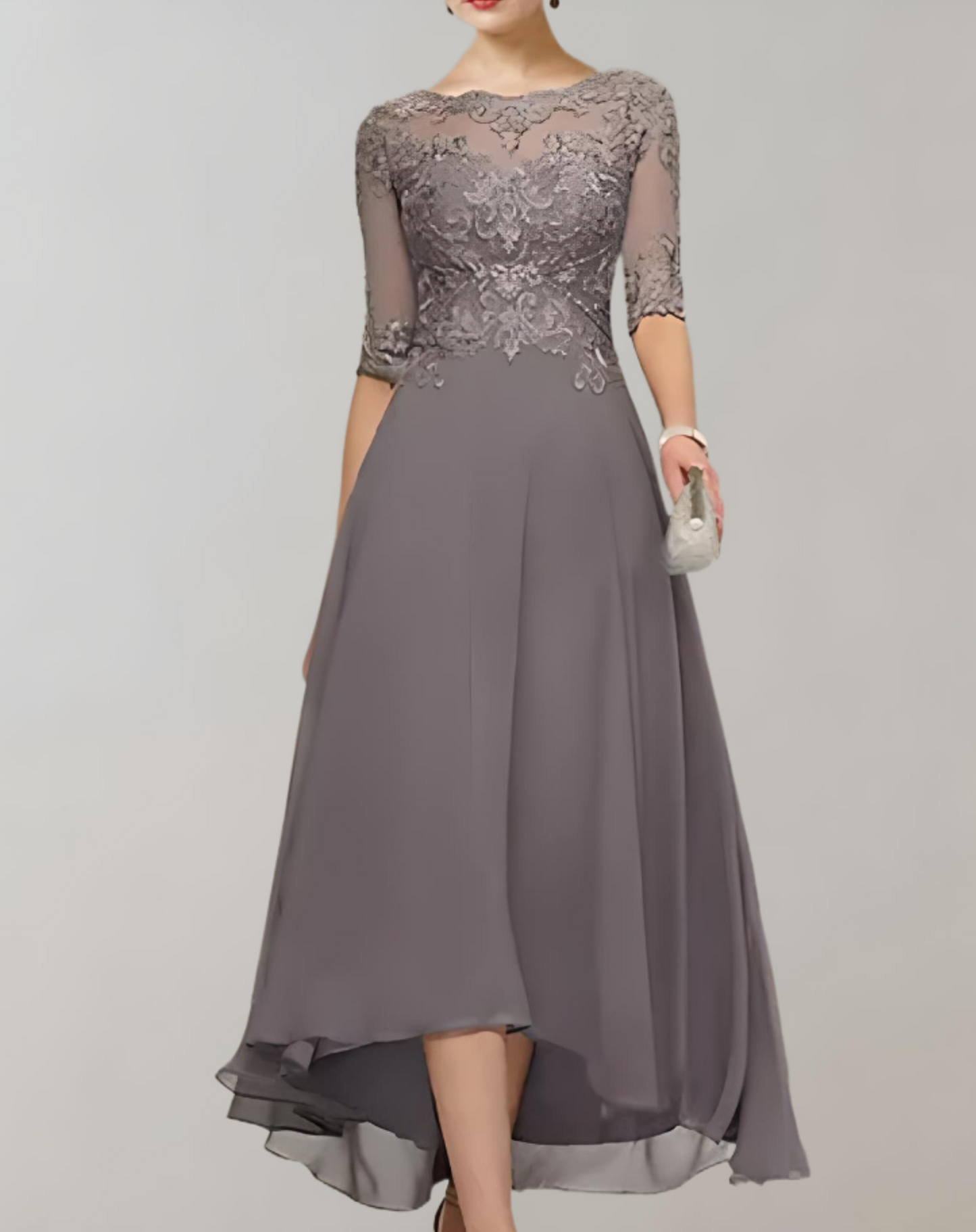 Vestido largo informal de invitada de boda para mujer con mangas de encaje | Ideal para primavera/verano