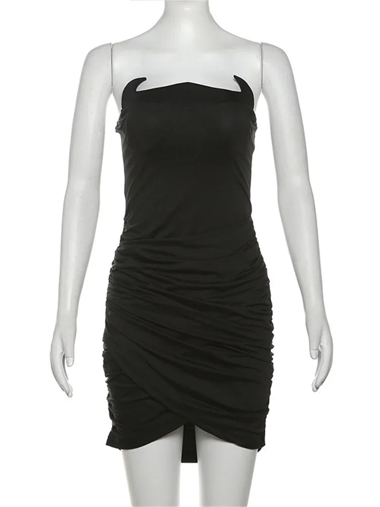 Black Sexy Fashion Mini Dress Women’s Backless Slim Sleeveless Solid High Waist Y2k Club Night Clothes Female Party Dress