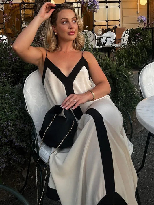 FashionSierra - Women Chiffon Contrast Off-Shoulder Female 2025 Casual Dress