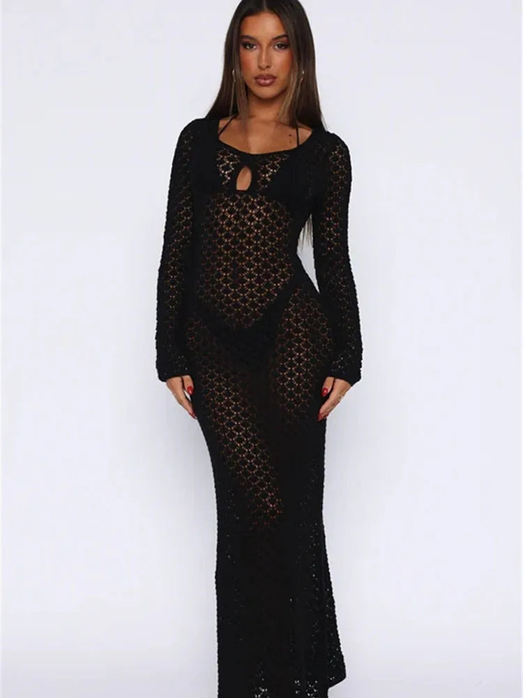 FashionSierra - Sequin High Off-Shoulder Solid Knitwear Female New Casual Dress