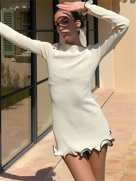 Ruffled Autumn Fashion Mini Dress Women’s Slim Long Sleeve Patchwork Elegant Party Dress Casual Female Mini Dress New