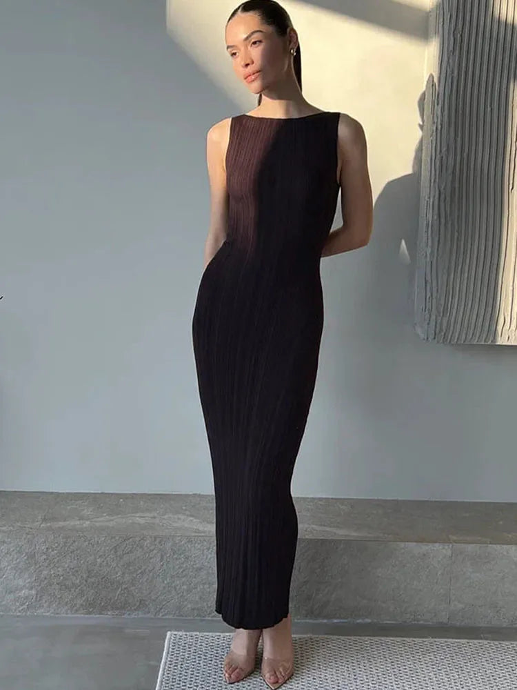 FashionSierra - Summer Sleeveless Maxi Female High Waist Color Fashion Pullover Elegant Knitwear 2025 Casual Dress